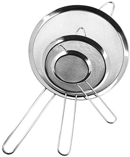 Anaeat Fine Mesh Strainers - Stainless Steel Colander Sieve Sifters, with Durable Mesh and Sturdy Handle, Excellent for Sifting Dry Ingredients, Flour, Pastas, Rice, Tea (8cm+14cm+20cm)