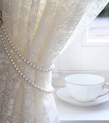 ZILucky Set of 2 Curtain Tie Backs, Elegant Pearl Tiebacks, Handmade Window Treatment, Classical Romantic Style Decor Accessories (White-Style2)