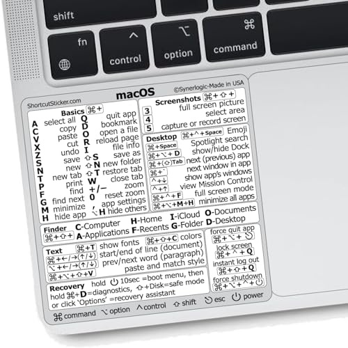 SYNERLOGIC Mac OS Keyboard Shortcut No-Residue Vinyl Sticker, Compatible with 13-16 MacBook Air/Pro iMac Mac mini (White)