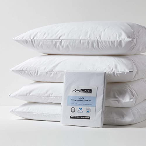 HOMESCAPES Set of 4 Waterproof Pillow Protectors Hypoallergenic Anti Dust Mite Washable 48 x 74 cm Pillow Covers Oeko-Tex Certified Soft & Breathable with Zip Closure