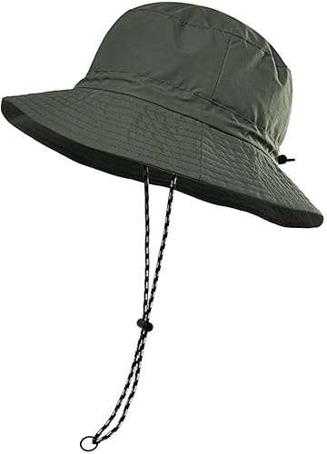 Chapeau à Large Bord, Chapeaux de Pêche Imperméables et Protection UV, Chapeau de Soleil Réglable en Forme de Seau pour Hommes et Femmes, Respirant Boonie pour Pêche Jardinage Safari Plage (Vert)
