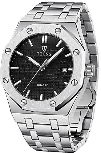 Tiong Herren Uhr Edelstahl Wasserdicht Metallarmband Analoger Quarzuhr Date Armbanduhr Männer Zeiger Leuchtende,Vatertagsgeschenk