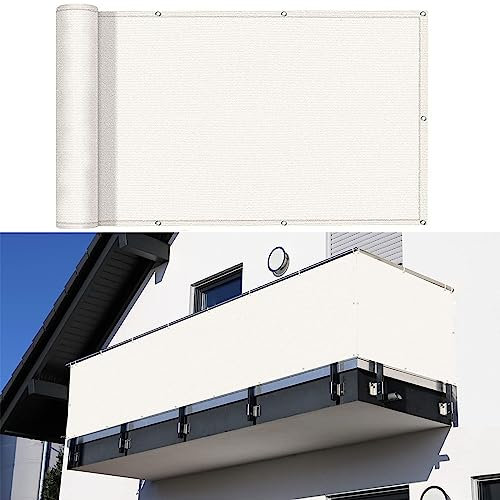 Balkon sichtschutz 55 x 750 cm Wind HDPE UV-Schutz Balkonverkleidung Balkonbespannung mit Kabelbinder Ohne Bohren für Balkon Zaun Terrassen Garten, Weiß