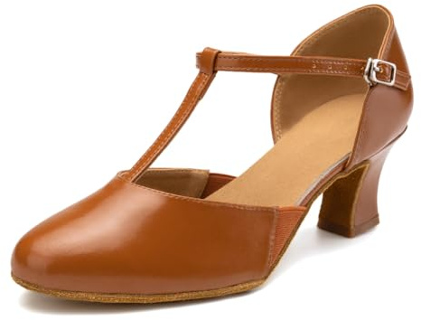 RUYBOZRY Chaussures de Caractère T-Strap Chaussures de Danse Latine Femme Salsa Bachata avec Talon de 6cm Semelle en Daim