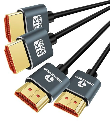 Thsucords Extra Slim 4K 8K Câble HDMI 1M Lot de 2, Ultra Fins Flexibles HDMI 2.1 Souple et haute vitesse 4K@120Hz 8K@60Hz 48gbps compatible Roku tv/HDTV/PS5/Blu-ray(2 Pièces)
