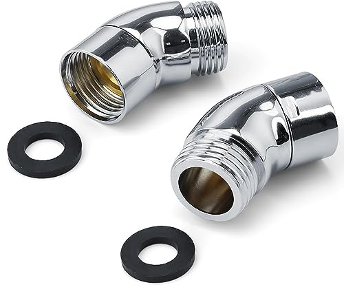 Moollyfox 2 Stück Handbrause Adapter, 135 Grad Duschkopf Adapter, Einstellbarer Winkel, Universal 1/2 Zoll Duschschlauch Adapter mit Unterlegscheiben, Winkelstück für Handbrause, Silber