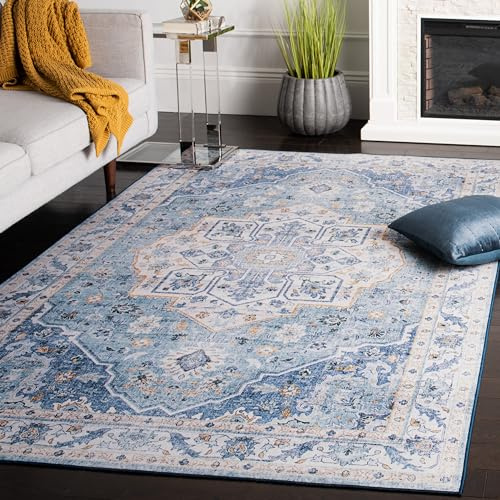 Safavieh Alfombra Tradicionales Rug Ideal para áreas de Alto tráfico - Lavable a máquina y Antideslizante - Tucson Collection, Pelo Corto, in Beige y Gris, 120 X 120 cm