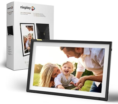 Nixplay Digital Touch Screen Picture Frame - 15.6” Photo Frame, Connecting Families & Friends (Black/White Matte)