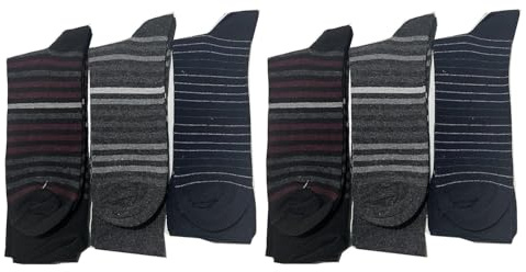 COSHAL® 6 Diabetic Socks Mens Bigfoot wide top soft cuff Non-Elastic Oedema friendly Non-Binding Circulatory Socks Size 11-14 Line/Stripe