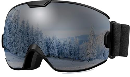 nanologi Skibrille, Ski Goggles Kinder Jungen Erwachsene Snowboardbrille, Doppel-Objektiv OTG Schutz Anti-Beschlag Winddicht Ski Schutzbrille Helmkompatibel Sonnenbrille für Skifahren Skaten - Schwarz
