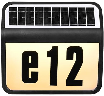 YRHome Solarhausnummer Hausnummer Solar Hausnummernleuchte mit 2 LEDs Beleuchtung Edelstahl IP65 Dämmerungsschalter (Schwarz)