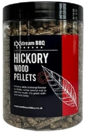 Exstream BBQ Smoking Pellets in 1 Litre Jar, Premium Quality, 10 Natural Flavours for Wood Fired Ovens and Grills. (Hickory Wood)