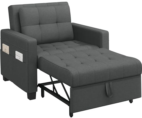 Yaheetech Sleeper Sofa Chair Bed Convertible Fabric Sofa Chair 3-in-1 Adjustable Sleep Bed Pullout Couch for Living Room/Apartment/Small Space, Dark Gray