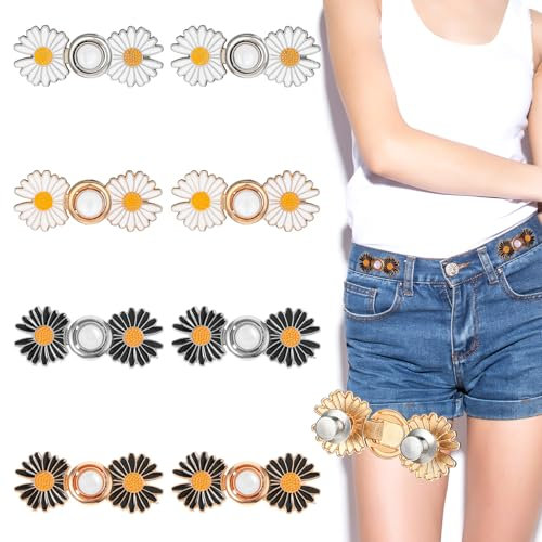 8 Sets Hosen Enger Machen Clip, Verstellbaren Taillenschnallen, Hosenbund Machen, Kleines Gänseblümchen Hosenknopf, Knöpfe Hosen Jeansknöpfe zum Jeansknöpfe Hosenclips für Hosen Jeans