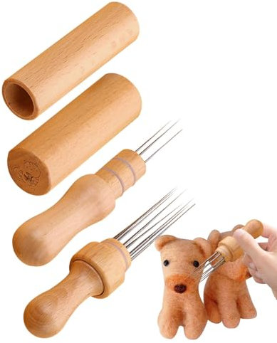 Generisch Filznadel-Set, Nadelfilzwerkzeuge,Wollnadeln Bastelwerkzeug aus Wollfilz - 2 x Nadelfilzzubehör, Stanznadel-Set, Werkzeuge mit massivem Holzgriff und Filznadeln zum Basteln