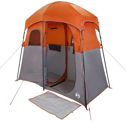 vidaXL Shower Tent 2-Person – Grey/Orange Waterproof Camping Toilet/Dressing Room – Private Space with Easy Setup & Portable Design