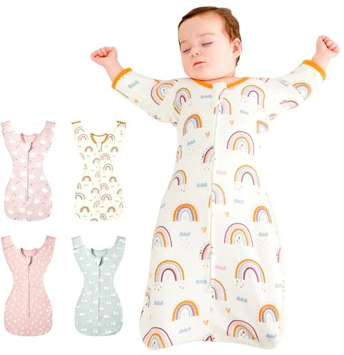 Tyuodna Pucksack Baby 0-3 monate/3-6 Monate,Weiche Gekämmte Baumwolle Schlafsack Baby 1 tog,Baby Swaddle mit Zwei-Wege-Reißverschluss,Ideal für Raumtemperaturen 15°-25°C (3-6 Monate, Regenbogen)