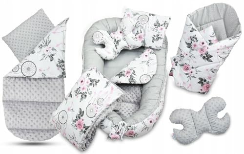 BABYMAM Baby Soft Nest 6pc 100% Cotton Blanket White Dream Catcher/Dots with Grey