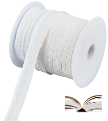 PH PandaHall 30m Bandeaux de Reliure de Livres 15mm Tissu de Ruban Plat de Livres Bandeaux de Livre en Polycoton Bandes d'Extrémité de Reliure avec Bobines pour Débutants Décoration Réparation, Blanc