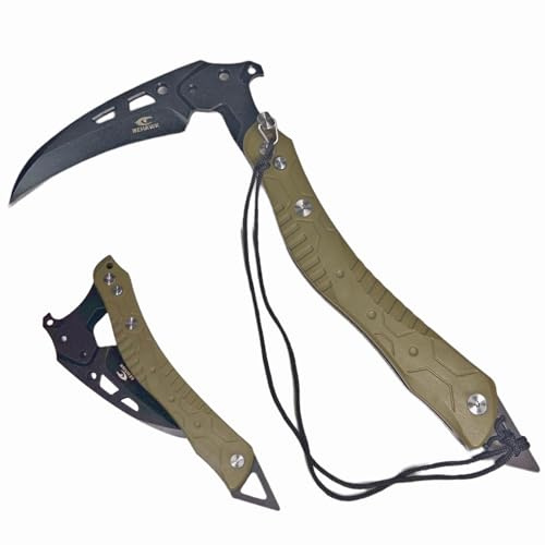 Cuchillo plegable para hoz con vaina, herramienta táctica de supervivencia de liberación rápida con bloqueo de seguridad, interruptor de vidrio, herramienta portátil para podar jardín al aire última