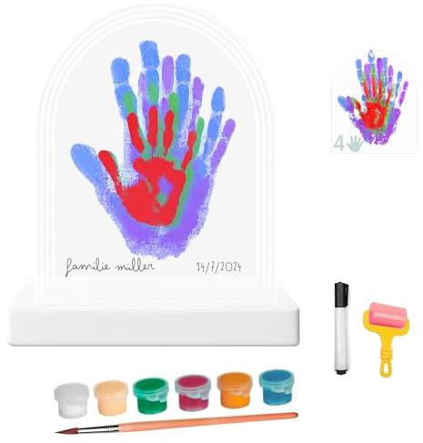HuBorns - Cornice Impronta Mani e Piedi Neonati con Spazio per 4 Impronte, Kit Impronta Mani Famiglia per Dipingere Impronte, Set Impronte Mani e Piedi Neonato Ideale Regalo Neonato