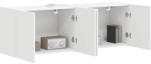 vidaXL Mobile TV da Parete 2 PCS Bianco 59,5 x 31 x 40 cm, Organizzatore per Soggiorno, Storage a Muro Moderno, soluzioni Media spaziose, Centro intrattenimento Durevole, mensole Eleganti