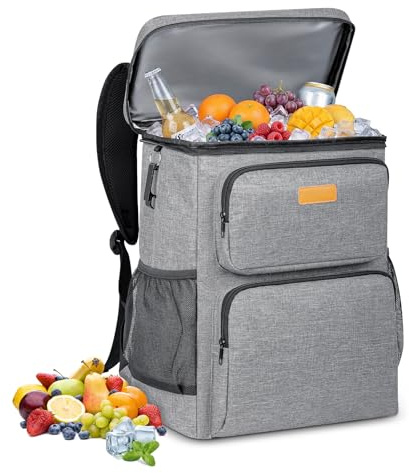 SUNTRIVA Zaino Termico 33L Zaino porta Pranzo Isoterma Impermeabile Borsa Frigo Zaino Grande Zaini da Picnic Portatile per Barbecue Spiaggia Attività All'aperto Grigio