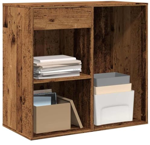 Augerqir Armoire cosmétique aspect bois vieilli, 80 x 40 x 75 cm, avec tiroir et compartiments, armoire ménager pratique pour salle de bain et salon, armoire polyvalente stable comme solution de