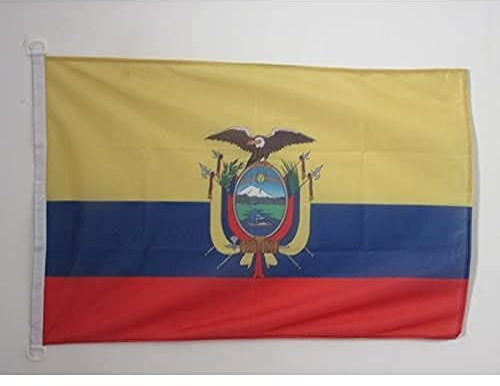 AZ FLAG - Drapeau Equateur - 45x30 cm - Pavillon Nautique Équatorien Spécial Bateau Et Extérieur En Maille Bloquée Avec Anneaux Plastiques Intégrés - 30g