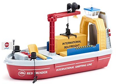 Siku 5403, schwimmfähiges Containerschiff inkl. Zubehör, Kunststoff, Bunt, Inkl. 1 Schaufel und 2 Containern, Viele Funktionen, Kombinierbar mit siku-Modellen in unterschiedlichen Maßstäben