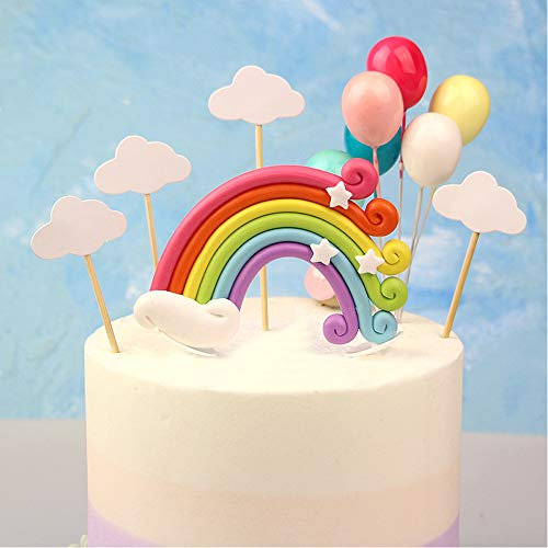 VEYLIN 12 Pieces Cake Topper Kit Rainbow Cloud Cake Topper Kids Cake Decoration for Birthday Baby Showr Party