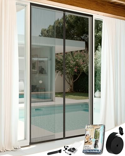 ARCOL Zanzariera Magnetica 80x240 cm Premium in Fibra di Vetro - Stop Zanzare in 3 Min., Rete Ultra-Fine Anti-Insetti, Chiusura Automatica con Magneti & Pesi, Nastro a Strappo Extra-Largo (Nero)