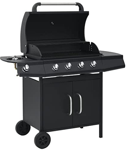 vidaXL Barbacoa Grill de Gas 4+1 Quemadores Lateral BBQ Parrilla Estufas Cocina Fiesta Jardín Patio Terraza Balcón Exterior Almacenaje Negro