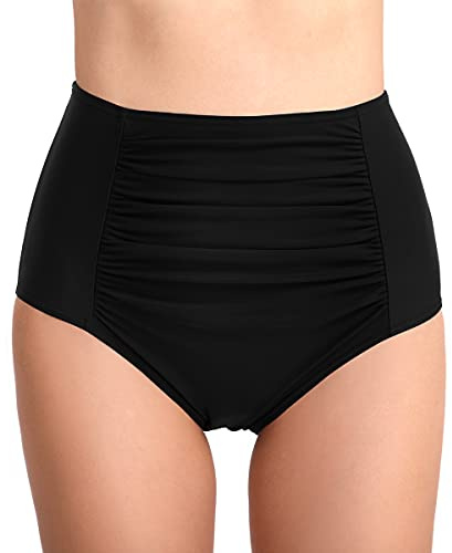 Joweechy Womens High Waisted Bikini Bottoms Retro Tummy Control Swim Shorts Swimming Briefs Swimwear m,Black