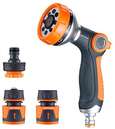 GRIFEMA Gartenbrause Anzug, Handbrause Garten-Spritzpistolen, Acrylnitril-Butadien-Styrol (ABS), 8 Bewässerungsmuster, Einstellbarer Wasserdurchfluss für Gartenbewässerung, Autowäsche, Haustierdusche
