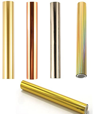 5Ppcs Hot Foil, Metallic Variety Beautiful Diamond Color, 19Cmx5 Meters Fiver Rollers Hot Stamping Foil,Foil by Laser Printer and Laminator Toner Reactive Foil for Scrapbooking Paper Crafts