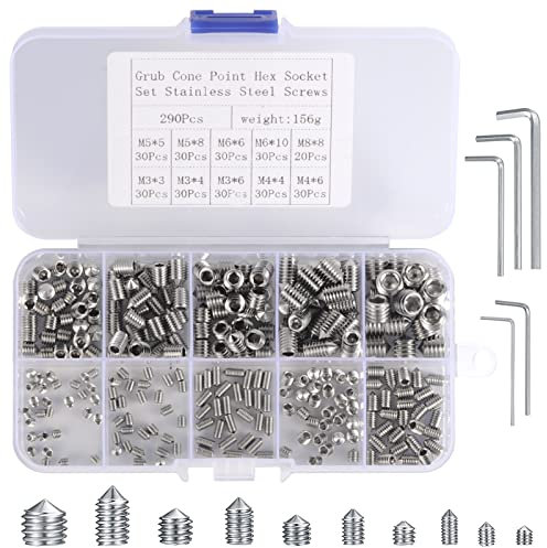 Lot de 290 Vis à Tête Conique M3 M4 M5 M6 M8 en Acier Inoxydable A2 304 - Assortiment Avec 5 Clés Allen pour Poignées de Porte
