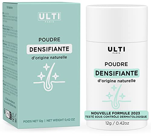 Ulti Paris Poudre densifiante cheveux - 12g - fibre capillaire naturelle (noir - black) I Poudre cheveux homme I Contour cheveux homme & poudre densifiante cheveux femme