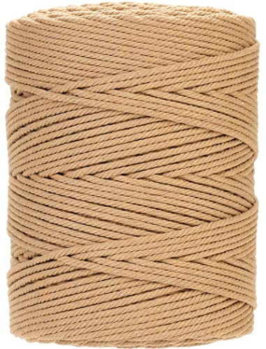 GOHOF Cuerda de macramé de 4 mm x 300 m, cuerda de algodón suave trenzado de 4 hebras, uno de los materiales más perfectos para arte de macramé, cuerda de algodón sin productos químicos (color latte)