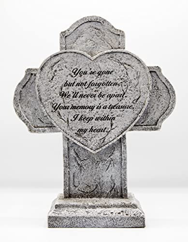 Kingdom Supplies Biblegifts 31cm Standing Grave Cross Gone But Not Forgotton Stone Look Resin Ornament Boxed Gift