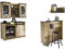 Furn.Design Küche mit Theke Used Wood hell Holz und anthrazit/grau Küchenschrank komplett Set 6-teilig Kücheneinrichtung Landhaus mit Scheunentorbeschlag (Set2 6 teilig ohne Beleuchtung)