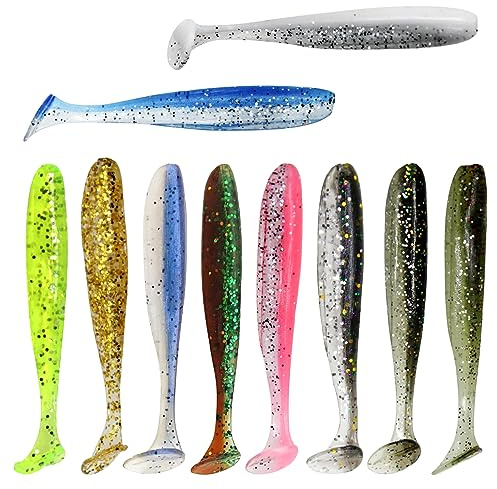 UTMACH 110 Piezas 7cm Peces de Goma para Pesca de Lucioperca Plástico T Cola Cebo BióNico Eñuelos de Pesca Suaves Peces de Goma Artificiales para Lubina Lucio Trucha Perca
