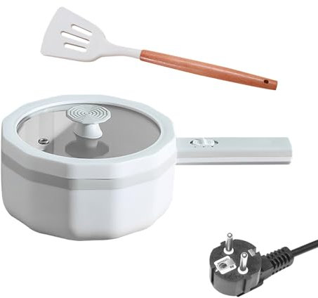 Elektrischer Hot Pot, 1,5 L Elektrische Pfannen, Dual Power Control Kochtopf für Reise/Wohnheim, Antihaft Elektro Bratpfanne mit Langem Griff, Multi Kocher für Ramen Steak Pasta Suppe Ei (Weiß)