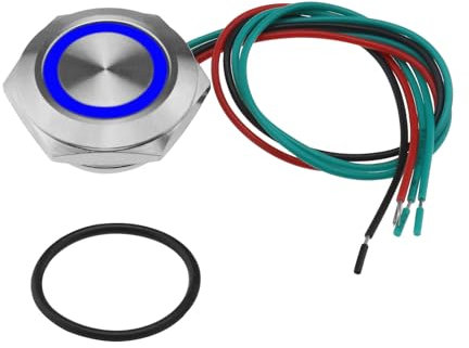 The Lord of the Tools Interrupteur à bouton-poussoir ultra plat en acier inoxydable 12-24 V 19 mm IP67 1 A Longueur du câble 150 mm avec lumière LED Bleu