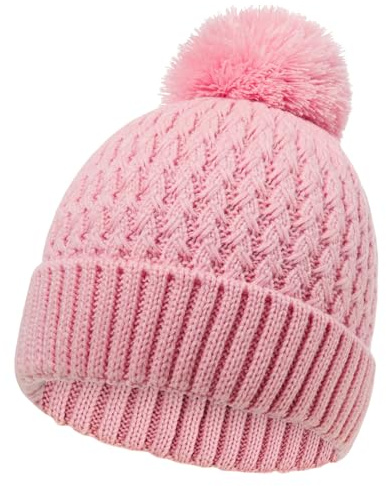 Peninpha Winter Hat for Kids Children, Girls Beanie with Pom Pom, Girls Accessories Knit Beanies Cap Age 7-12 Pink