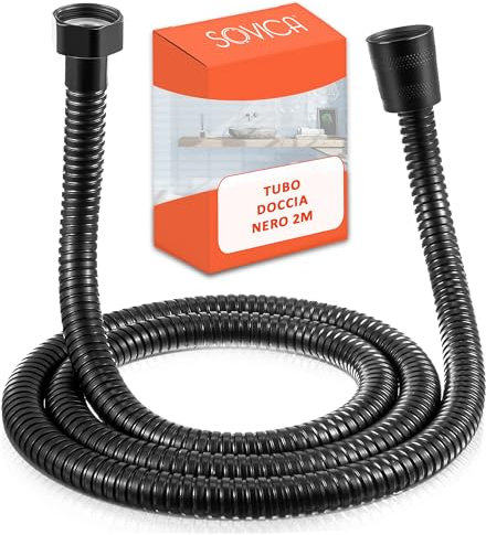 Tubo doccia nero 2,5m acciaio inox flessibile antitorsione connessione universale tubo per doccia nero 2.5 metri 250cm