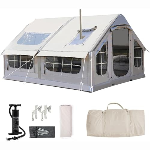 Lufttält uppblåsbar camping med luftpump, uppblåsbart tält 6–8 personer, stort lufthustält, glamping tält, enkel installation stort familjetält uppblåsbart campingtält