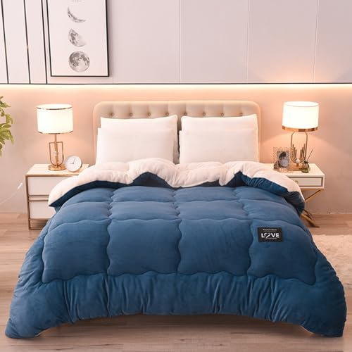 FHQGZT Piumino in piuma d'oca da singolo comfort ideale Matrimoniale 100% Cotone Organico, 4 stagioni, Piumone per Letto Matrimoniali, Trapunta con Piume, Down Duvet (Dark blue,150x200cm-3kg)