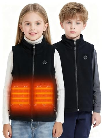 QXOOXQ Kids Heated Fleece Vest – USB Electric Heating Vest for Boys and Girls with 4 Heating Zones, Soft Lightweight Winter Gilet, Power Bank Not Included.