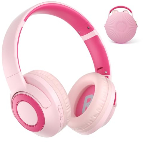 TONOSHARK Casque Bluetooth sans Fil Enfant, Casque Anti-Bruit Enfant Audio, Légère, 60h Autonomie, Micro Intégré, Over-Ear Bluetooth Headphones, pour école/Maison/Voyage – étui Inclus (Rose)